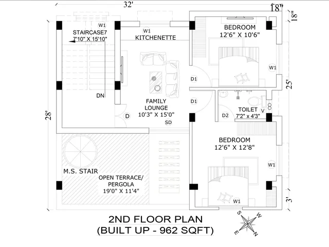 Second Floor 2D floor plan — 5 BHK North-East facing